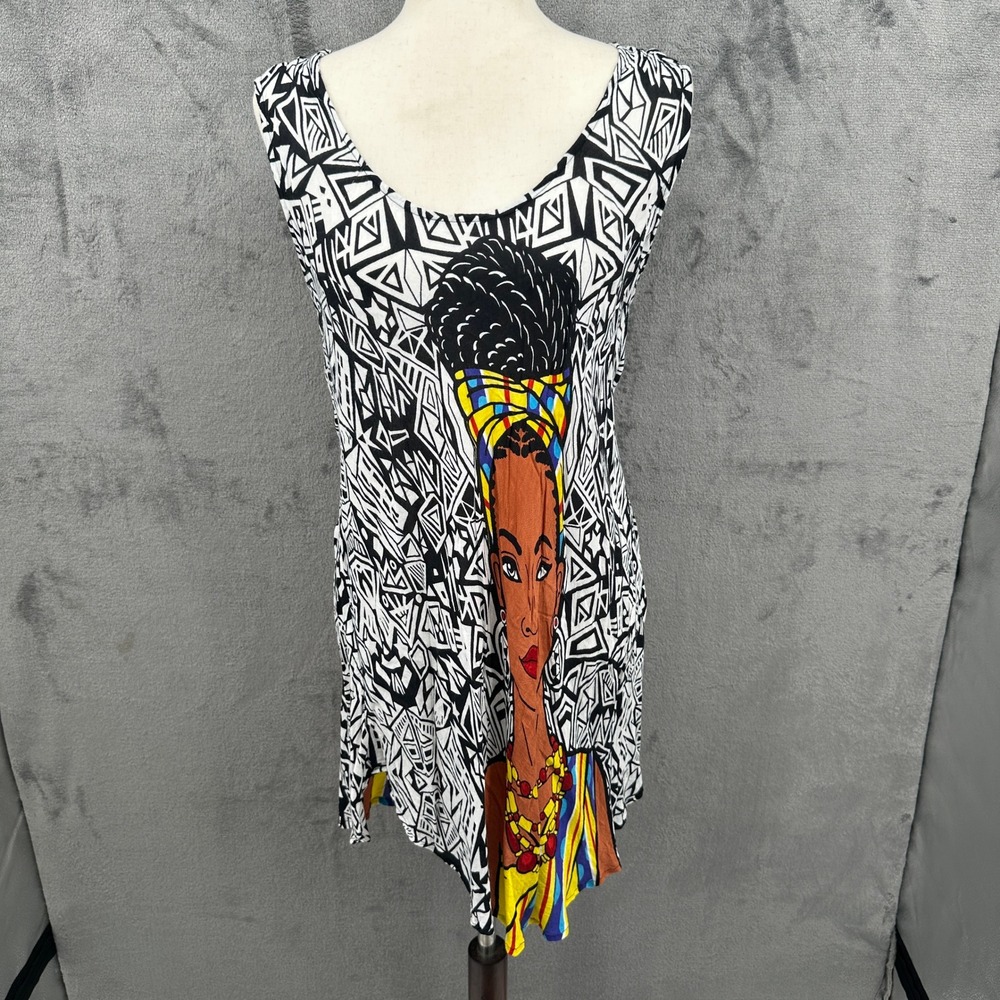 Jaquline Design Studio Rayon Tunic Top 1X‎ African Woman Graphic Boho Art Print